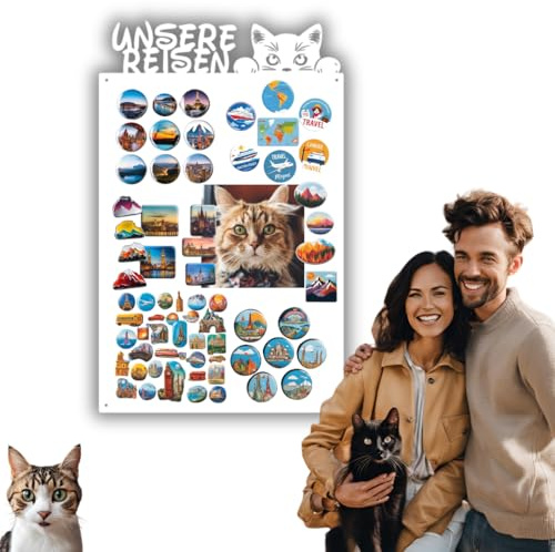 Anwicar Magnettafel - Magnetische Pinnwand mit Katzenmotiv - ideal für Magnete und Notizen - magnetisches Whiteboard - beschreibbare Tafel - inkl. Montageset - Weiß - 50x31 cm
