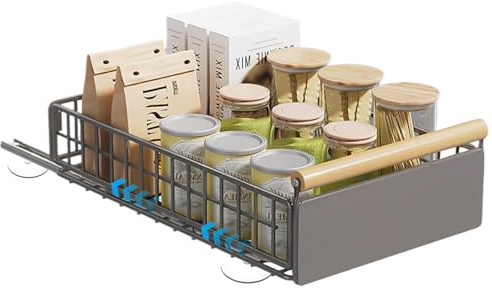 Yunkctuk Teleskopschublade, Ausziehbare Schublade Küche Erhältlich in 2 Größen, Pull Out Cabinet Organizer mit Griff Kein Bohren Erforderlich, Ausziehbarer Schrank Organizer Grau (Kleine)