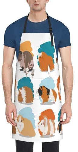 VPPUR Arbeitsschürze mit Meerschweinchen-Illustrationsdruck, 71,1 x 83,8 cm, wasserdicht, für Erwachsene, stilvoll, funktional, Malschürze, Schwarz, Einheitsgröße, Schwarz, EinheitsgröÃŸe
