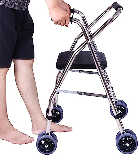 Leichter, zusammenklappbarer Rollator mit Vier Rädern, höhenverstellbarer Gehwagen mit gepolstertem Sitz, tragbare Mobilitätshilfe für ältere Menschen mit Behinderung