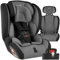 tectake® Kindersitz und Sitzerhöhung, mit 5-Punkt Sicherheitsgurt, als Kindersitzerhöhung durch herausnehmbare Sitzschale, dick gepolstert, ohne Isofix - dunkelgrau/schwarz