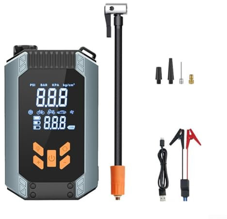 Yhenlovtt Arrancador portátil de coche 7200A con compresor de aire, inflador de neumáticos de 150 PSI, luz LED, banco de energía de 7200 mAh para vehículos de 12 V, pantalla LCD