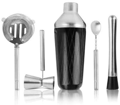 Coctelera,Coctelera Profesional Juego de coctelera con accesorios: incluye medidor, cuchara mezcladora, colador y machacador.(Silver)