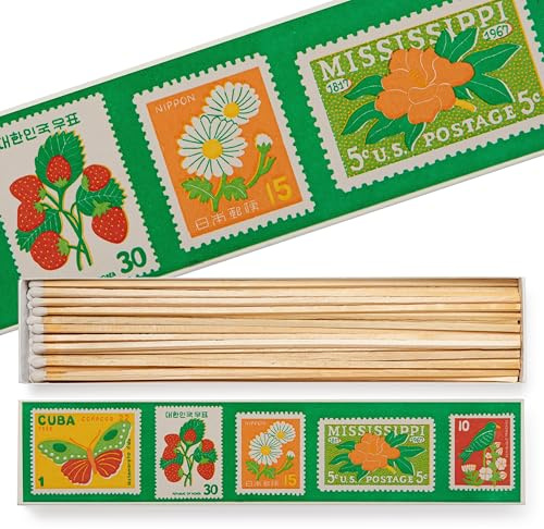 Luxury XL Matches, Vintage Stamps Extra Large Matchbox, Giant Matches, Coloured Tips Large Matchsticks, Housewarming, Fireseide, Candle Gift