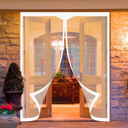 Magnetic Fly Screen Door 115 x 198 cm Keeping Out Flies & Bug, Keep Fresh Air in Fly Screen Door Kid and Pet Friendly for Kitchen, Terrace, Corridor, White