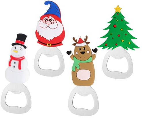 COLLBATH 4 Pezzi Apribottiglie Natalizio con in Silicone Design Tema Natale Albero e Pupazzo Portatile e Resistente per Feste Natale e Regali Economici