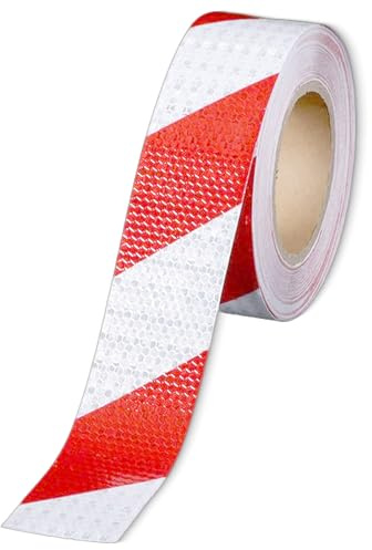 QSHXXROI Reflektierendes Band, Rot Weißes Reflektorband, Hochintensives Reflektierendes Klebeband, Wasserdichtes Reflektorband, Selbstklebend Warnband, für Fahrrad, Autos, Anhänger - 5 cm x 12 m