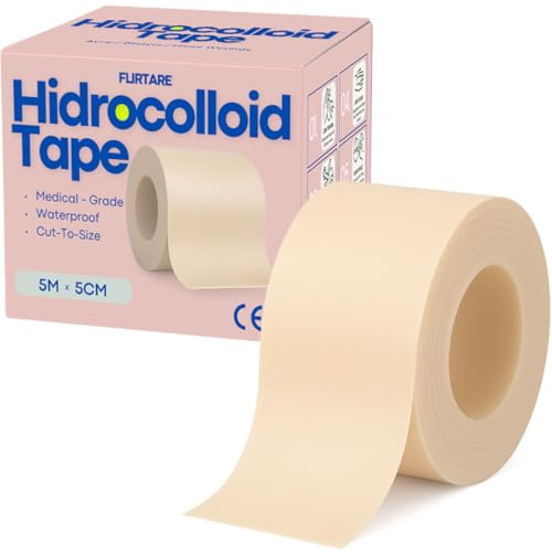 FLIRTARE Pansement Hydrocolloïde – Rouleau 5cm×5m & Patchs 5×5cm – Patch Anti-Acné & Pansement Cicatrisant Imperméable pour Ampoules, Boutons, Coupures – Transparent & Sans Latex