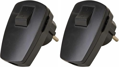 Kopp Schutzkontakt-Stecker mit Schalter, 1 Stück, schwarz, 170405009 (Packung mit 2)