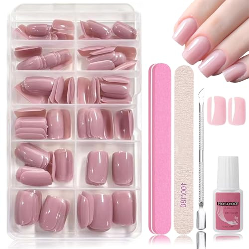 120 Stück Nude Rosa Natürlich Kurz Künstliche Nägel, Glänzende Künstliche Fingernägel Zum Aufkleben, Falsche Nägel Mit Voller Deckkraft, Fake Nails mit Nagelkleber für Frauen (Nude Rosa, Kurz)