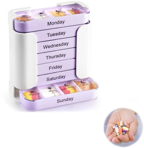 Pillerbox 7 dagar 4 fack, pillerlåda 7 dagar stora fack, pillerask morgon lunch natt, medicinlåda stor, pillerlåda för resor, tilläggslåda för fiskolja vitaminer, BPA-fri