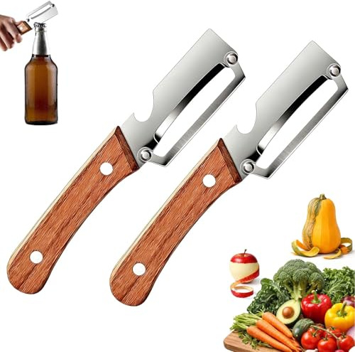 Zero Snag Wooden Peeler, Multifunctional Vegetable Peeler, Zero Snag Wooden Kitchen Tool, Kitchen Peeler with Non-Slip Handle, Bottle Opener, for Fruits, Sugar Cane, Pumpkin (2)