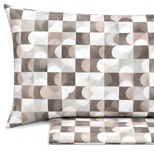 Vionara Home Set Lenzuola Una Piazza e Mezza in 100% Puro Cotone, Completo letto, Lenzuola sotto con angoli, Sopra e Federa Cuscino, Morbidezza e Comfort Naturale (M174 - Tortora, Una Piazza e Mezza)