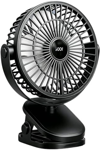 LUDHEP Mini Ventilador Portátil con Clip USB, Ventilador de Mesa 5 Velocidades, Pantalla Digital, Rotación 720°, Silencioso, para Oficina, Camping y Viaje