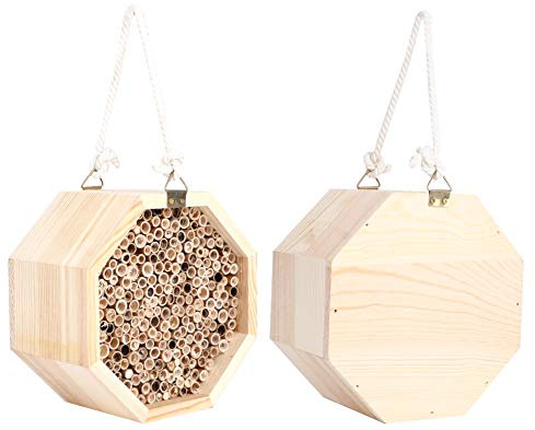 AUNMAS Bee House Trähotell Candlenut Wood Häcklåda 15 X 15 X 9 Cm Hängande