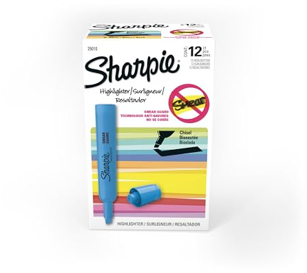 Sharpie Tank Style Highlighters, Chisel Tip, Fluorescent Blue, Box of 12