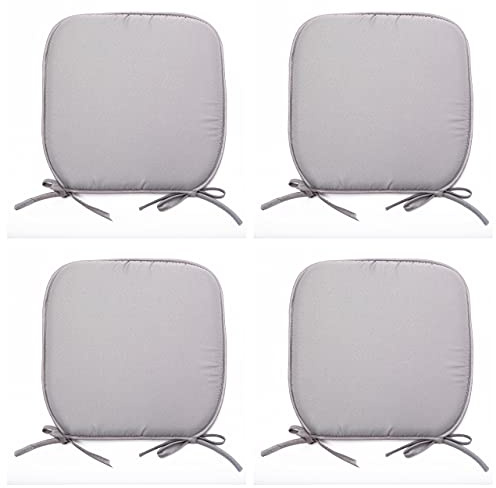 Foam Set Of 4 Beautiful REMOVABLE Dining Garden Chair Cushion Seat Pads With Ties (Grey)