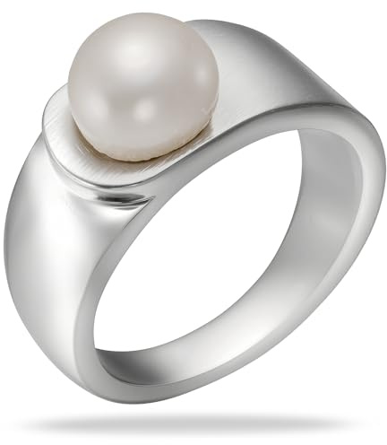 Vinani Ring aus 925 Sterling Silber - Damenring mattiert und glänzend mit Süßwasserzuchtperle für Frauen, nickelfrei & antiallergisch, Designed in Deutschland, REP