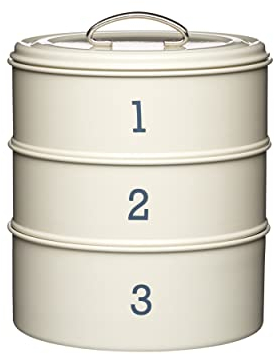 KitchenCraft Living Nostalgia Contenitore per Dolci / Porta Torta a 3 Livelli in Metallo con Coperchio, 22 x 27 cm (8.5 x 10.5), Crema