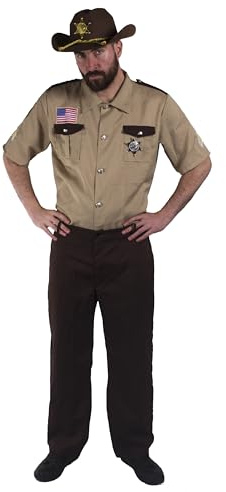 I LOVE FANCY DRESS - US-Sheriff-Kostüm für Herren - beigefarbenes Hemd, braune Hose, Sheriff-Abzeichen - Erwachsenenkostüm für Halloween, Western-Kostüm, L