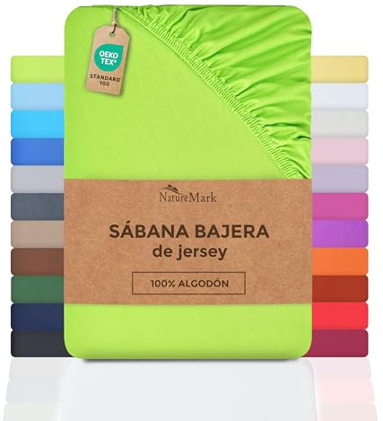 NatureMark Lenzuolo con angoli elasticizzati in jersey, in 100% cotone, in molti colori e misure, conforme all’Oeko-Tex Standard 100, 90 x 200 cm - 100 x 200 cm Mela verde