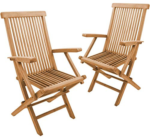 2 Stück Klappstühle Alessandria mit Armlehnen Teak Massivholz Höhe der Stuhllehne 110 cm