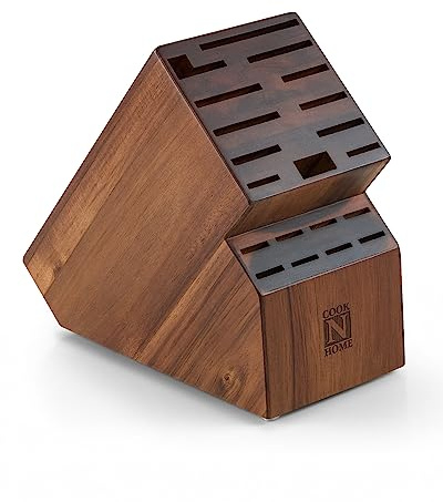 Cook N Home Acacia Wood Knife Storage Block without Knives, 20 Slot Universal Knife Holder Countertop Butcher Block Knife Stand for Easy Kitchen Storage