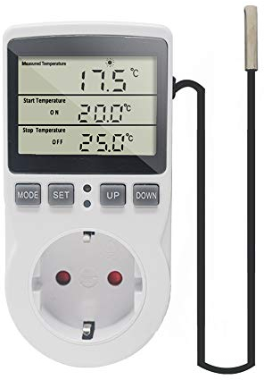 KETOTEK Temperaturregler Steckdose 230V mit Fühler Digital Thermostat Steckdose Heizung Kühlung Temperaturschalter für Gewächshaus Kühlschrank Weiß