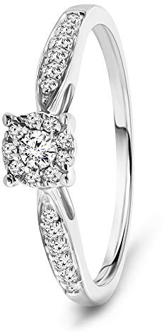 MIORE Anello Donna di Fidanzamento con Diamanti taglio Brillante Ct. 0.20 in Oro Bianco 9 Kt 375