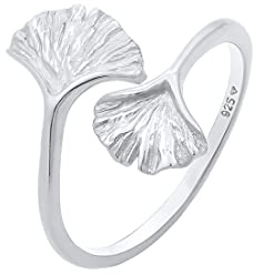 Elli Ring Damen Gingko Blatt Offen Trend 925 Silber Vergoldet