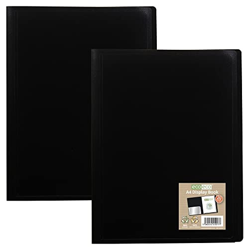 eco-eco eco017x2 A4 100% recyceltes Sichtbuch mit 20 Fächern, flexibler Einband, Schwarz