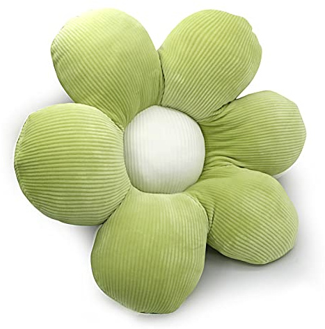 Aodafei Kissen Blumenform, Flauschig Blumenkissen für Sitzkissen, Boden und Stuhl, Gänseblümchen Deko Kissen Blumenform, Grün,35-40 cm