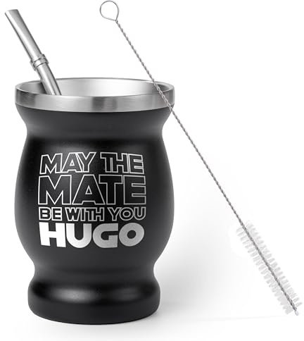 Regalo Original | Kit Mate Argentino Personalizado con Nombre | Vaso Calabaza Acero Inoxidable 250ml Doble Pared Térmica, Bombilla y Cepillo | Grabado Láser Imborrable