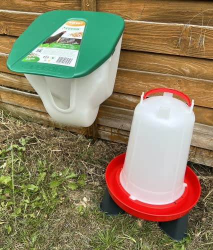 Anti-avfall kyckling 2,5 kg v matare & upphöjda drickare inkl. ben kit kycklingmatare och drickare väggmonterad matmatmatare och fjäderfä vattenautomat set inkl. ben för kyckling, vaktel, höna, anka