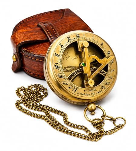 Nautische Sonnenuhr im antiken Vintage-Stil, Kompass mit Lederbox und Kette, Geburtstagsgeschenk, Taufgeschenk, Hochzeitsgeschenk, Trauzeuggeschenk, Valentinstagsgeschenk