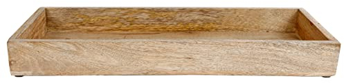 Mangoholz Kerzentablett eckig - ca. 39 x 14 cm - Deko Holztablett mit Rand - Holz Obst Schale Servier Brett Kerzen Tablett Adventskranz Weihnachten