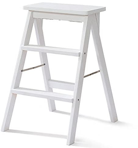 Klappbarer Tritthocker Tritthocker Klappbarer 3-Stufen-Hocker für Erwachsene/Senioren, tragbare Holztrittleiter für Küche/Schlafzimmer, maximale Belastung 150 kg (weiß)
