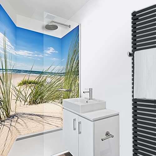WANDFREUDE individuelle Duschrückwand Aluverbundplatte auf Maß (3 Stück - Einsamer Strand - Seidenmatt) – Dusche Wandverkleidung Duschwandverkleidung Duschrückwände