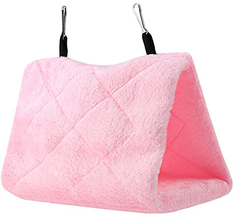 Tbest Tenda Sospesa Morbida in Peluche per Uccelli, Letto Caldo per Inverno, Giocattolo per Animali Domestici per Pappagalli(M, Rosa)