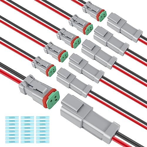 6 kit tedesco DT 2 poli grigio maschio femmina cablaggio tedesco pigtail 2 fili impermeabile Automotive Electrical Connector 16 AWG con tubo termoretraibile