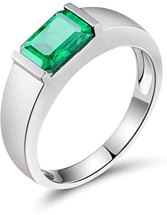 Lieson Weißgold Ring Herren 750 18K, Verlobungsringe Herren Einfach Solitär Rechteckig Smaragd mit 1.47ct Hochzeit Ringe Weißgold Große 69 (22.0)