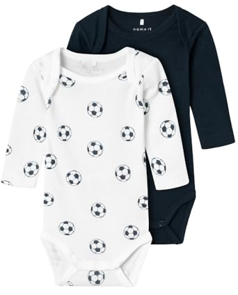 NAME IT Baby - Jungen Nbmbody 2p Ls Football Noos, Bright White, 68