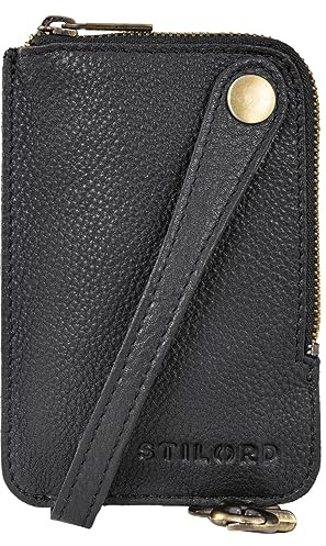 STILORD Eamon Schlüsselglocke Leder Herren & Damen mit Karabiner l Vintage Schlüsseletui Schlüsseltasche Reißverschluss Echtleder Schlüsselmäppchen klein Farbe:schwarz