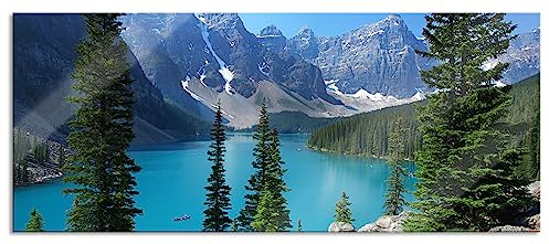 Pixxprint Glasbild Panorama, Wandbild aus Echtglas, Moraine Lake kanadische Berge, 120x50 cm, inkl. Aufhängung und Abstandshalter