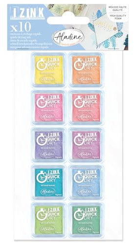 Aladine 03977 Izink Stück Mini Quick Dry Stempelkissen Pastellfarben 3,3 x 3,3 cm Gelb Orange Pink Blau Grün für Scrapbooking, Karten, Bastelarbeiten, Pastell, Set de 10