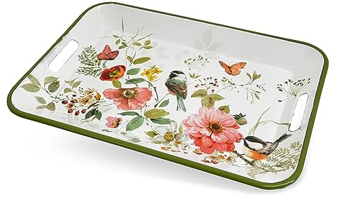 All Chic Emaille-Teller klein rund weiß Speiseteller mit Blumendruck Pastateller handgemachte Speiseteller Salatteller Emaille Campinggeschirr