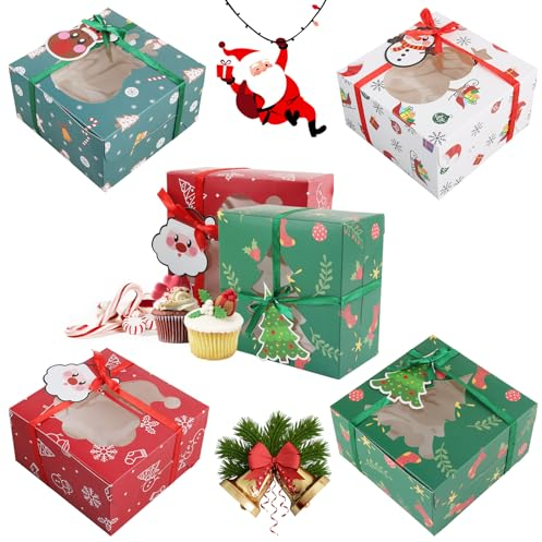 FainFun Geschenkboxen Weihnachten, 12 Stück Weihnachts Geschenkboxen, Cupcake Box Weihnachten, Cupcake Geschenkbox (12, Rot, M)