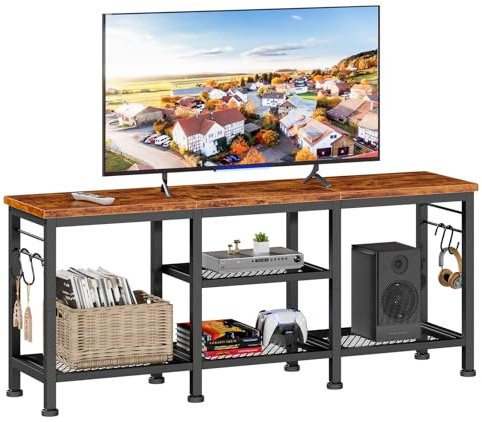 Furologee TV Stand for TVs up to 55 Inch, Entertainment Center with Open Storage Shelves, Media Console Table with Soundbar Shelf for Living Room, Bedroom, Rustic Brown