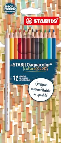 STABILO - Lápiz de color acuarelable - STABILOaquacolor NatureCOLORS - Estuche de 12-12 colores