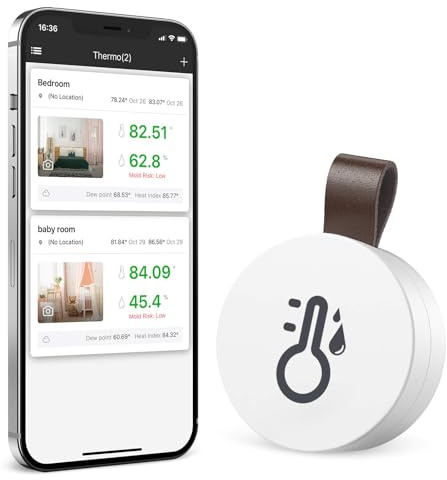 Ankilo Bluetooth-termometer, hygrometer, miniinomhustermometer, hygrometer med Smart Sensor-app, digital termometer med dataexport för vardagsrum, barnrum, hem